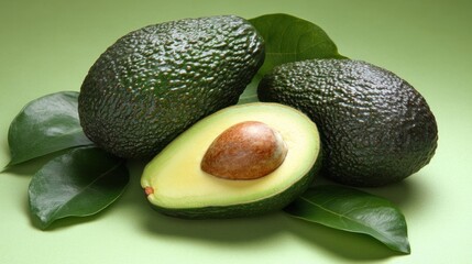 Fresh avocado on color background, for food blogs, recipes and nutrition articles, AI generated image