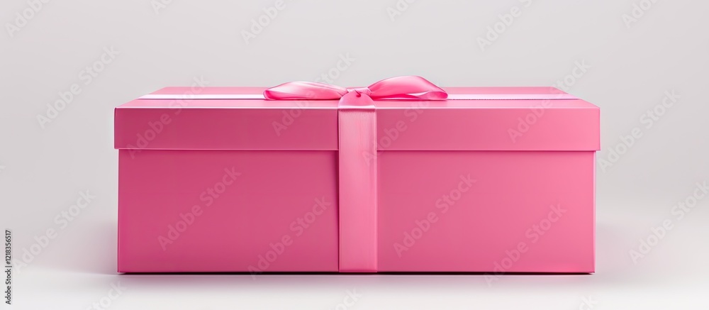 Poster bright pink gift box with a ribbon centered against a clean white background creating ample copy spa