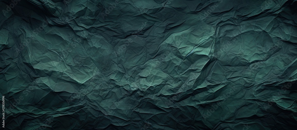 Aufkleber Crumpled dark green paper background with intricate texture and shadows, ideal for creative design or abstract art applications.