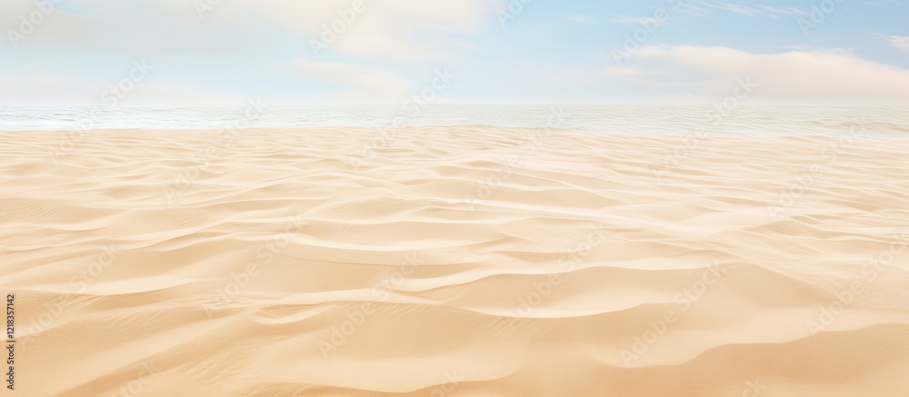 Aufkleber expansive sandy beach with textured light beige sand and soft blue sky creating serene copy space fo