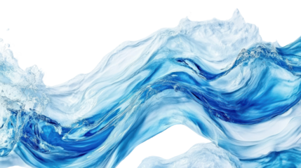 Dynamic wave illustration showcasing flowing blue water, emphasizing movement and fluidity against a transparent background.
