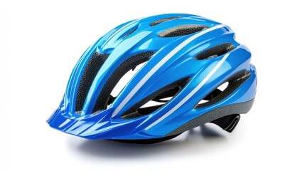 Fototapeta premium Blue bicycle helmet, safety gear, white background, sports safety
