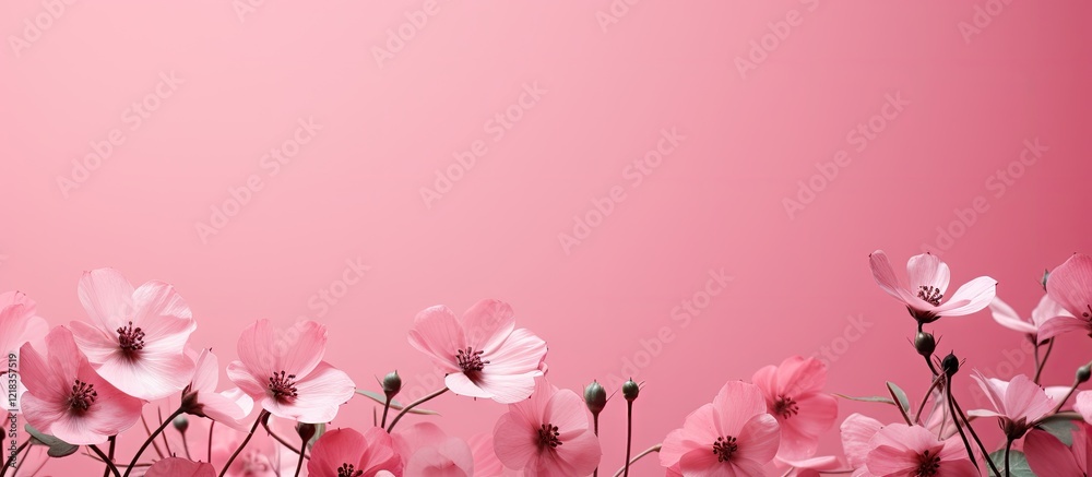 Poster Soft pink background adorned with delicate pink and white flowers at the bottom left, leaving ample space for additional text or graphics.