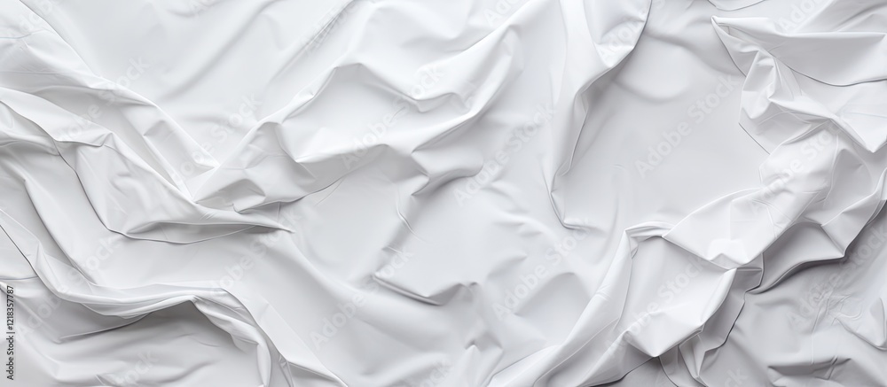 Poster crumpled white paper forms an abstract textured background with soft shadows and ample copy space cr