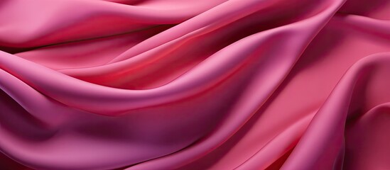 Obraz premium Vibrant pink silk fabric with smooth flowing waves creates ample copy space highlighting rich texture and depth on the left side of the image