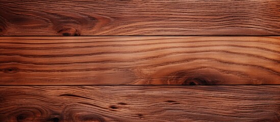 Naklejka premium Wooden texture background with rich brown tones and natural grain patterns centered, providing ample copy space across the horizontal layout.