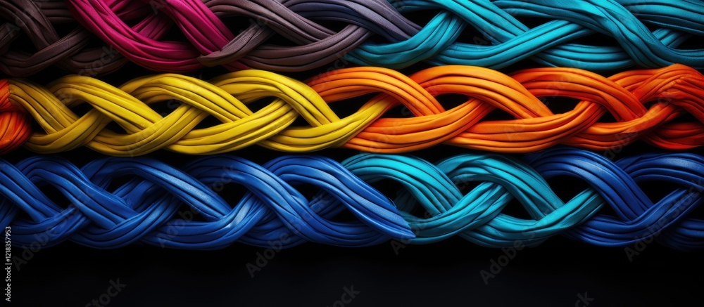 Leinwandbilder vibrant multicolored rope loops in horizontal layers against a dark grey background creating a strik