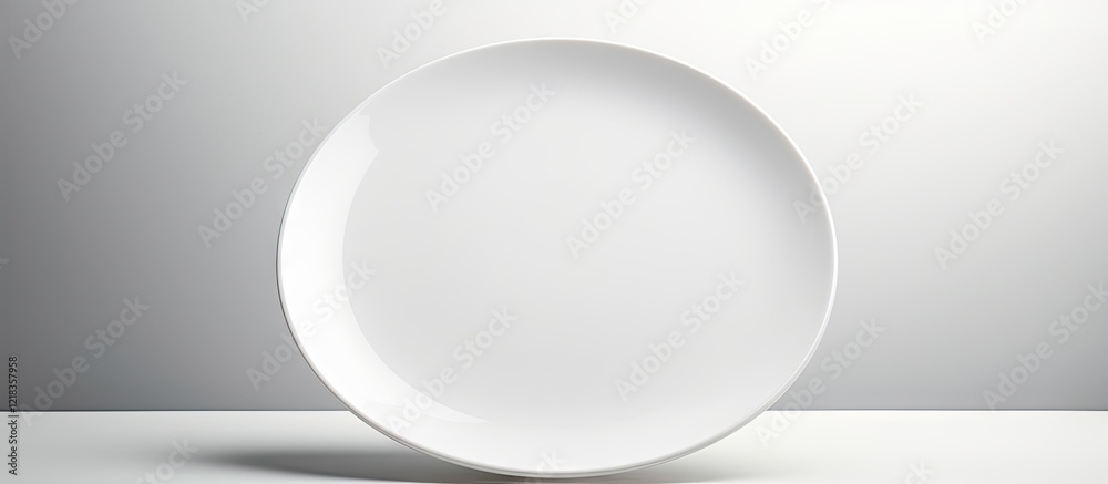 Aufkleber white round plate centered on a soft gray gradient background with ample white space, highlighting i