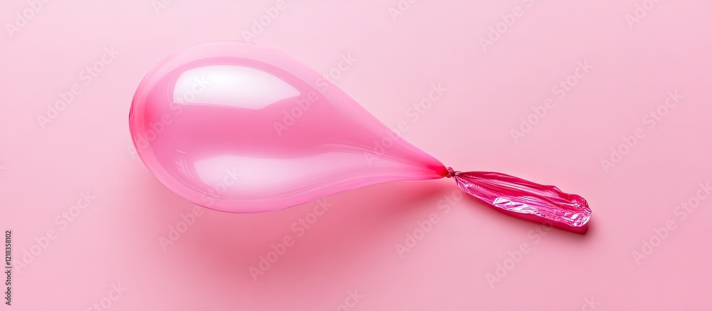 Poster deflated pink balloon lying on a soft pastel pink background symbolizes the end of celebration while