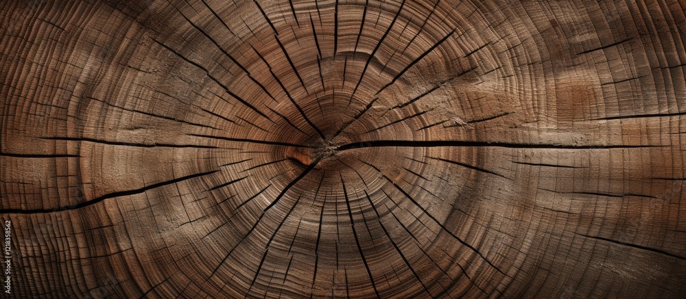 Fototapete textured circular wood stump background in earthy brown tones with distinct grain patterns and crack
