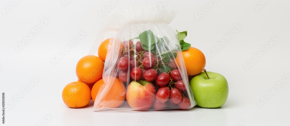 Aufkleber eco-friendly fruit assortment contained in a transparent bag with vibrant red apples green apple and