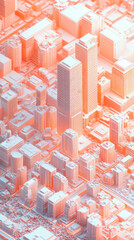 Futuristic Technology Cityscape with Orange and White Gradient Background, Geometric Linear Design