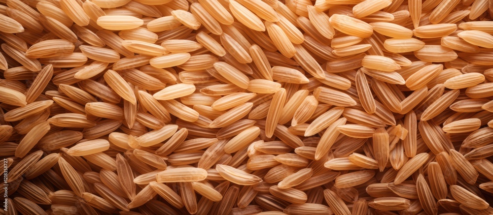 Aufkleber uncooked brown rice scattered on a dark surface exemplifying healthy food choices with a warm brown 