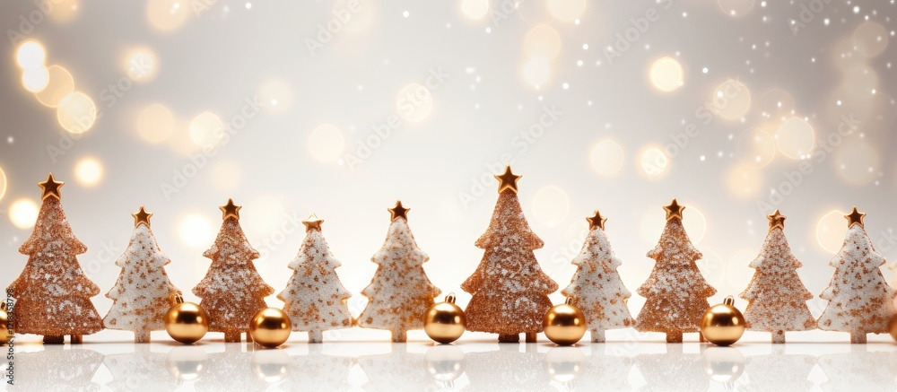 Poster elegant arrangement of shimmering golden and silver christmas trees with stars against a soft bokeh 