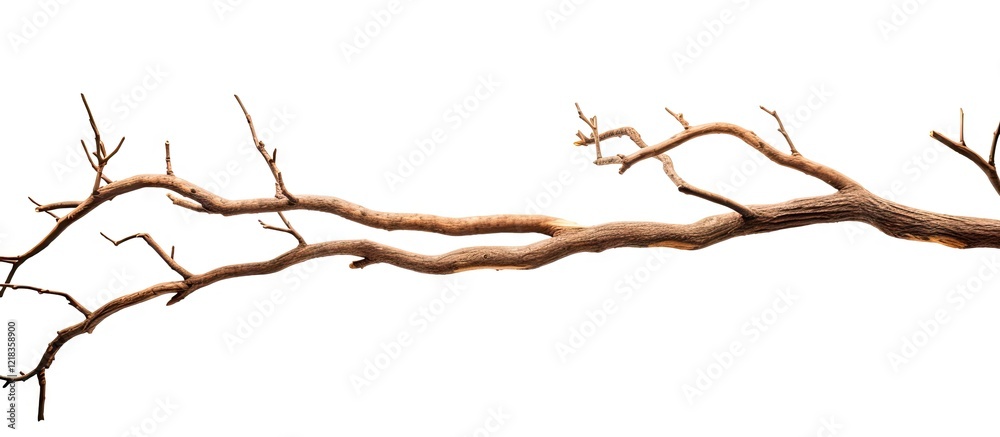 Aufkleber Dry twisted tree branch isolated on white background featuring multiple branches extending horizontally with a textured brown surface.