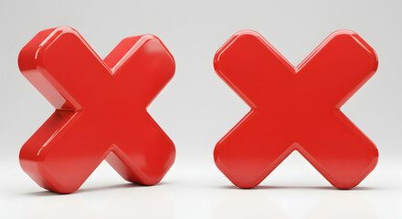 Fototapeta premium 3D Shiny Red X Marks Graphic Design Elements Icon. Generative AI