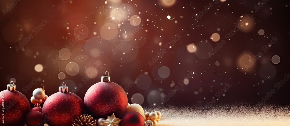Poster elegant festive background featuring red and gold christmas ornaments on the bottom left against a w