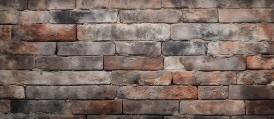 Aged brick wall featuring a captivating blend of gray and brown hues with ample copy space in the center for promotional or creative use
