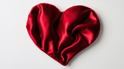 Red satin heart on white background; Valentine's Day