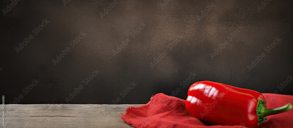 Aufkleber Vibrant red chili pepper on a rustic sackcloth with a dark blurred background creating ample copy space for culinary or promotional use