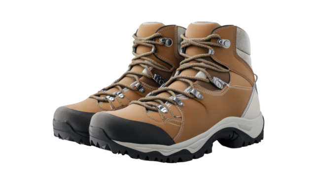 Pair of hiking shoes on transparent background