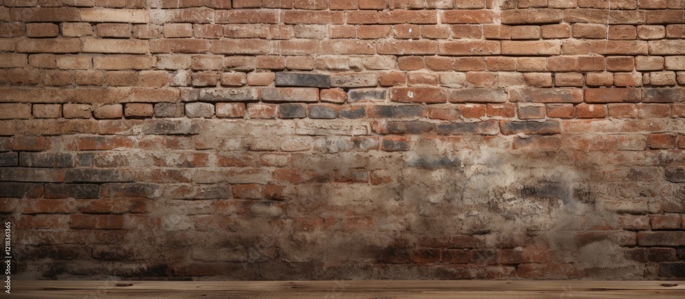 Aufkleber Textured aged brick wall with red and grey tones, providing a rustic backdrop, featuring ample copy space at the center for design purposes.