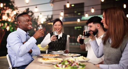 Group Of People And Dinner Party Celebration