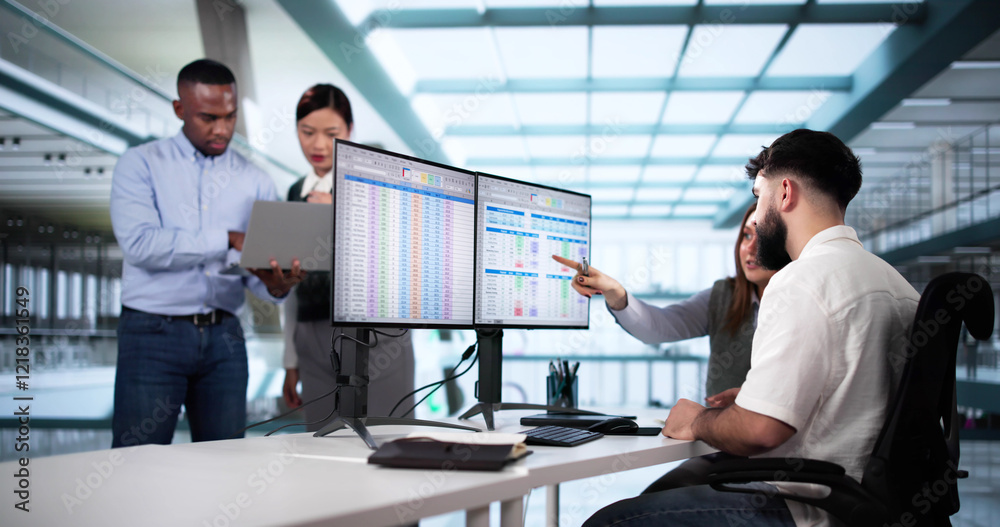 Aufkleber People Working With Spreadsheet Data