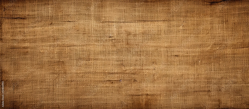 Poster burlap hessian texture with warm browns laid on rustic wooden surface creating a natural and earthy 