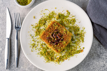 Traditional Turkish dessert kadaif with pistachios