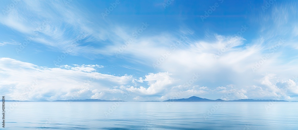 Aufkleber serene blue sea horizon under a vast sky with soft white clouds and ample copy space for text placem