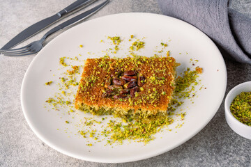 Traditional Turkish dessert kadaif with pistachios