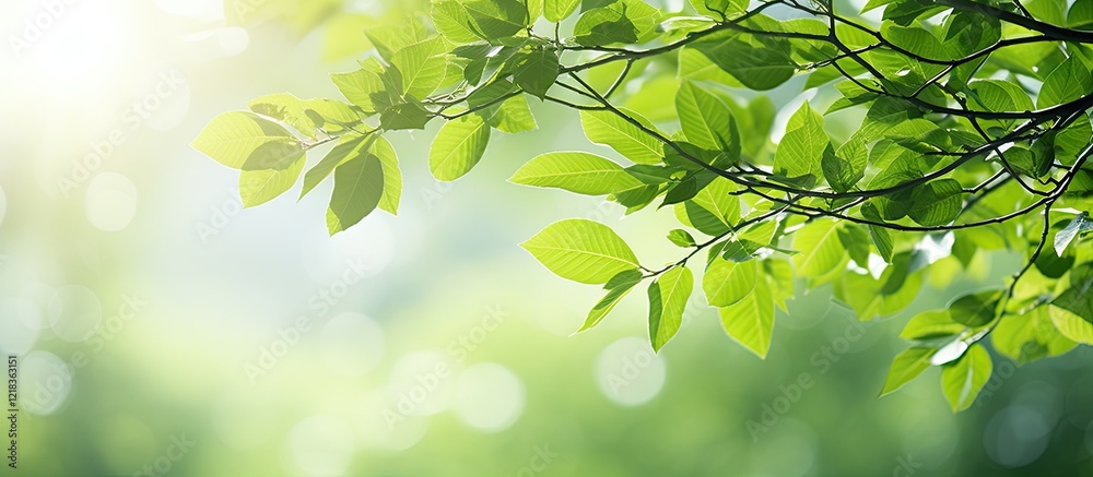 Leinwandbilder lush green leaves on a softly blurred background with a warm light glow creating a vibrant summery a