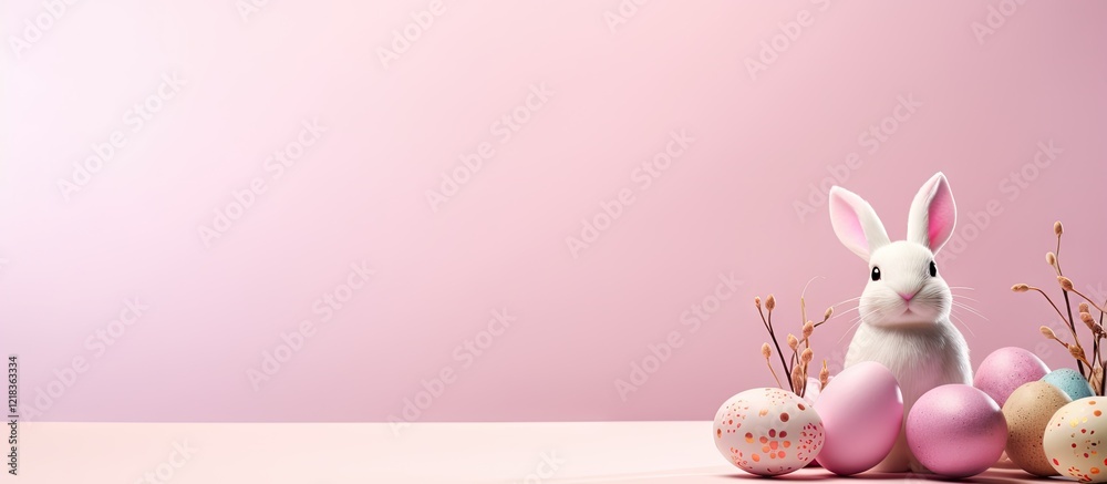Aufkleber easter decorations featuring a cute rabbit-shaped egg in white and pink on a soft light pink backgro