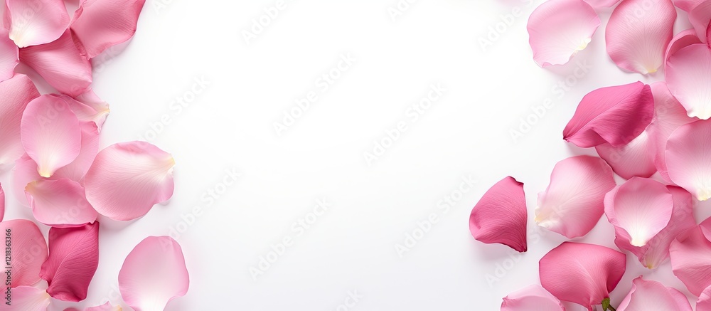 Aufkleber romantic pink rose petals scattered on a clean white background with ample copy space suitable for v