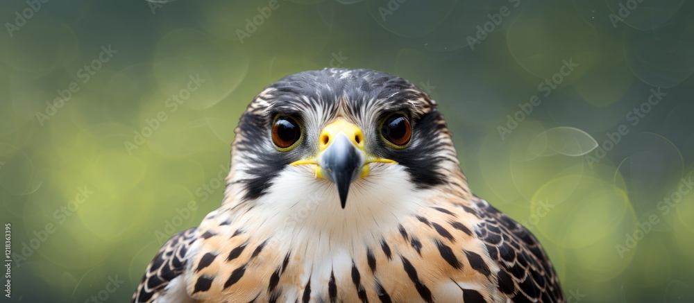Poster aplomado falcon close-up with sharp focus on the face, vibrant eyes, and soft bokeh background in sh