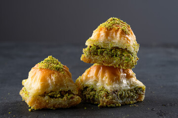 Traditional Turkish dessert baklava with pistachios
