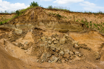 Landslides of sand layers on a cliff