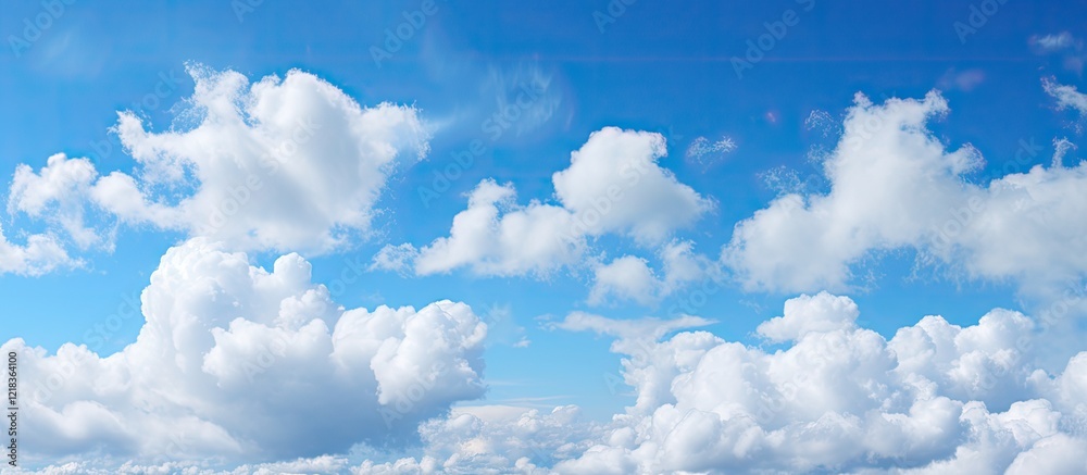 Aufkleber vibrant blue sky with fluffy white clouds drifting across the top, creating a serene and calming atm