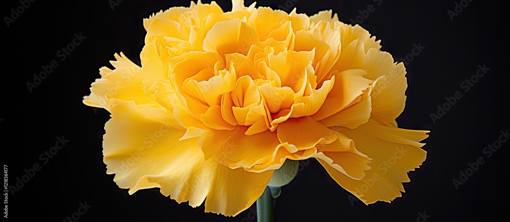 Poster vibrant yellow carnation on a dark background with soft petals and a delicate texture, ideal for mot