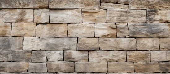 Textured stone block wall in neutral beige and gray tones, evenly stacked with ample copy space at the top for promotional content.
