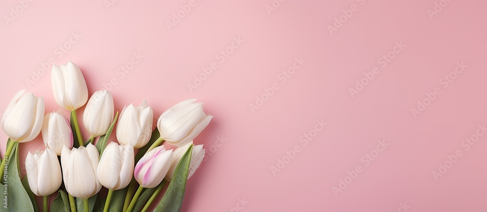 Aufkleber elegant arrangement of white spring tulips on a soft pink backdrop with ample copy space, showcasing
