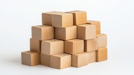 Obraz premium A neatly stacked pile of wooden blocks, some with letters and numbers