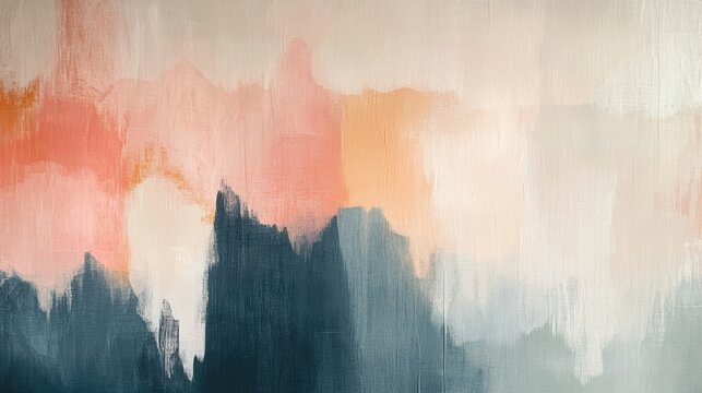 Abstract Painting with Peach Gray and Teal Hues