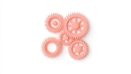 Pink gears arranged in a dynamic layout, showcasing mechanical design elements against a clean background