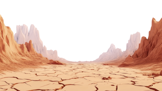 Stunning arid landscape with cracked earth and rocky formations under a clear blue sky, inviting exploration and adventure in a harsh yet beautiful environment.