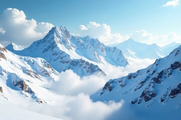 Obraz premium Serene white mountain peaks with soft white clouds, winter, clouds, snowy