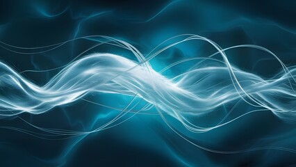 Abstract Teal and White Swirling Wave Background