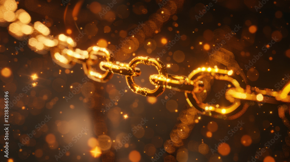 Poster golden chain links with sparkling bokeh background create luxurious and elegant atmosphere. shimmeri