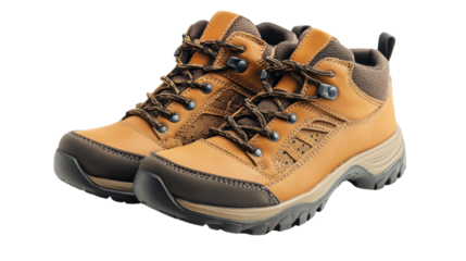 Pair of hiking shoes on transparent background